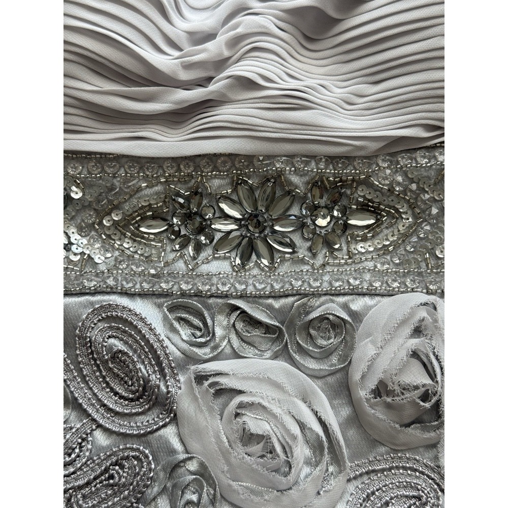 Sue Wong Nocturne NWT Embellish Beaded Rosette Dress 6‎ Platinum Silver Metallic - Picture 4 of 10